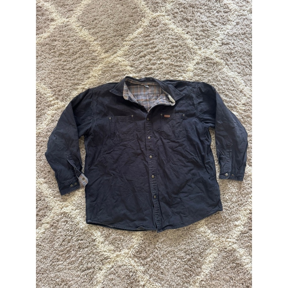 Carhartt Mens Flannel Lined Canvas Shirt Jacket Black 2XL Workwear Snap Front